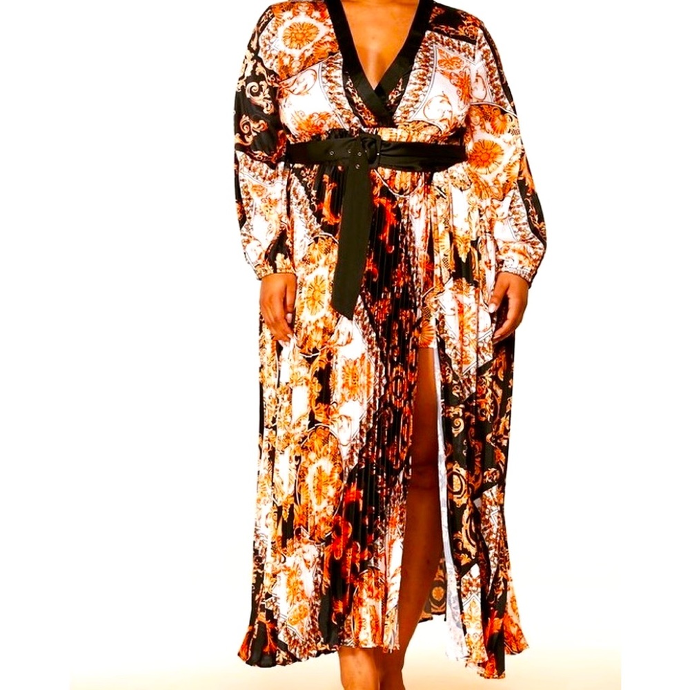 Layered Pleated Maxi Dress Gold